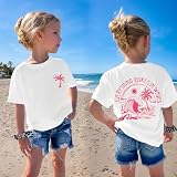 QISSYILY Girls Palm Tree Graphic Tees Beach Hawaiian Cotton T Shirts Tropical Ocean Vibes Outfits Cute Preppy Vacation Tops(White,160)