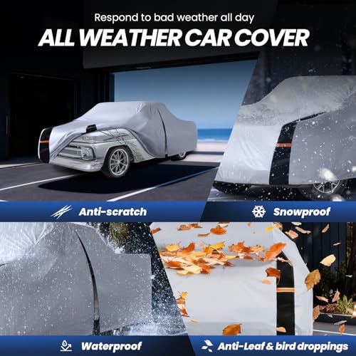 Image of Multi-Layer Ford F100 Truck Cover, Custom fit F100 1953-1983 Regular /Extended /Crew Cab SB(6.4'-6.5') Car Cover Waterproof All Weather, Full Exterior Cover Rain Wind and UV Protection with Door Zipper