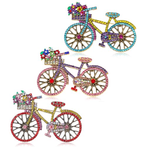 Image of Ymapinc Bicycle Rhinestone Brooch for Women, Colorful Crystal Pin, Fashion Decorative Safety Brooch for Crafts Wedding