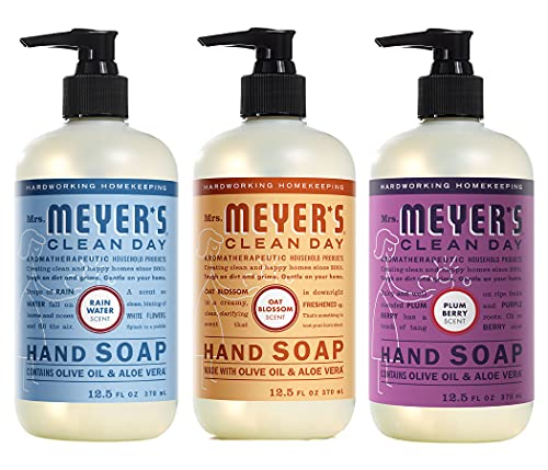 Mrs. Meyerâ€™s Clean Day Liquid Hand Soap Variety Pack, 1 Rain Water Scent Hand Soap, 1 Oat Blossom Scent Hand Soap, 1 Plum Berry Scent Hand Soap, 12.5 FL OZ (3 CT)