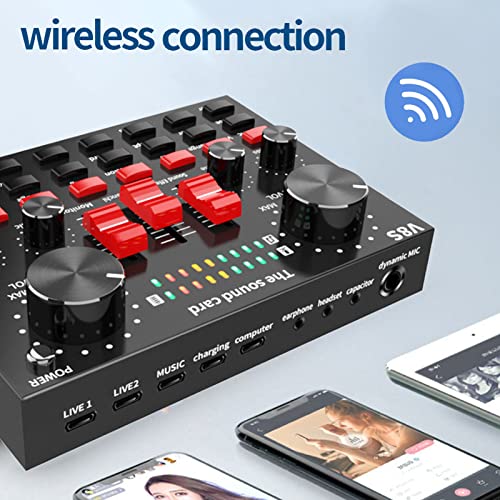 V8S Live Sound Card, 16 Soundeffekte, 8 Lustige Modi, Verbindung, Knaufanpassung, Lichtdesign, für Live, Karaoke (SUPYINIbo2qr9ci3m-11)