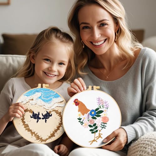 Image of Crafmanoe Hand Embroidery Kits for Beginners Adults, Floral Stamped Cross Stitch Kits for Beginners Adults, Funny Embroidery Set Needlepoint Starter Kits, Embroidery Hoops, Fabric and Video Tutorial