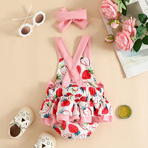 Berry First Birthday Outfit Newborn Photography Infant One Cake Smash Baby 1st Half Birthday Dress Sweet Party Supplies Bodysuit Jumpsuit Coming Home Outfit for Photo Prop Strawberry 3-6 Months3