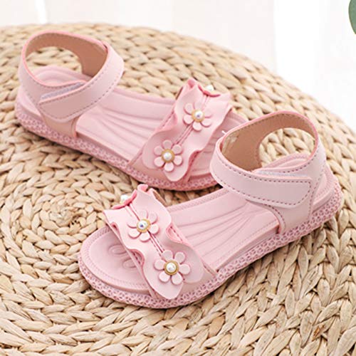 Girls Sandals Shoes Pearl Soles Soft Princess Girls Casual Lace Non-Slip Baby Sandals Baby Shoes (Pink, 12 Little Kid)2