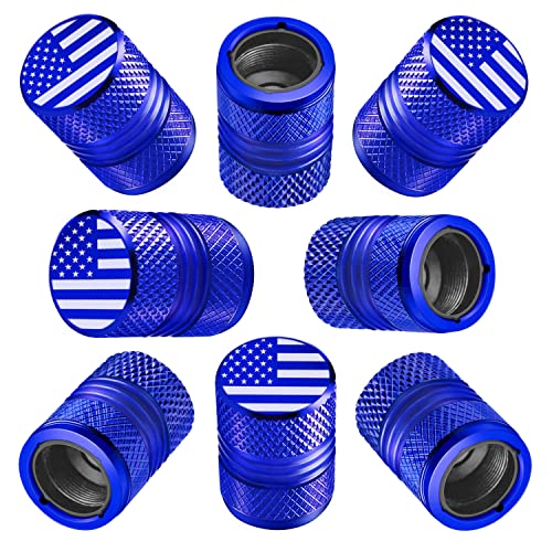 Image of Tire Valve Stem Caps for Car American Flag Tires Air Caps Cover 8 Pack Corrosion Resistant Premium Alloy Universal for SUV Truck Motorcycle Bike Blue