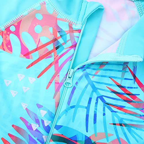 Image of TFJH E 1PCS Girls Short Sleeve Swimsuits UV 50+ Bathing Suits Sunsuits Zipper 2-14Y