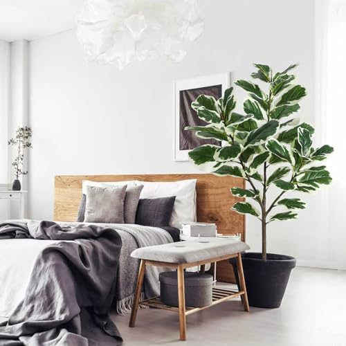 GlowSol Faux Fiddle Leaf Fig Tree, 4.3 Ft Artificial Ficus Lyrata Plant with 46 Fiddle Leaves, Potted Tall Fake Plants for Indoor Outdoor Home Office Living Room Decor Housewarming Gift