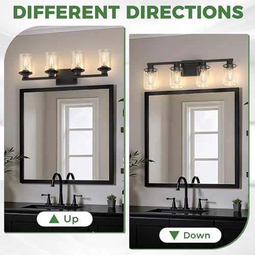 Image of DORESshop Bathroom Vanity Light Fixture with 4 Bulbs Modern Black