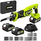 RYOJEGK 21V Reciprocating Saw, Brushless 27mm with 2 x 4.0Ah Battery & 12 Blades, 3500 SPM Power, Tool-Free Blade Change for Wood & Metal