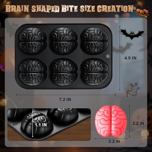 Image of HKNMTT Halloween Brain Silicone Molds 2 Pack 6 Cavity, Spooky Brain Shape Baking Tray for Chocolate Candy Wax Melts Tarts Cupcake Pizza Cake Oven Safe Food Grade Moulds for Kids Party DIY Fun