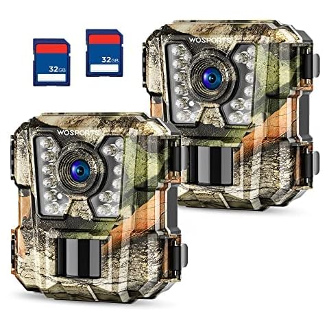 WOSPORTS Mini Trail Camera 2 Pack 24MP 1080P HD, Game Hunting Camera with 32GB SD Cards, Waterproof Night Vision Tiny Scouting Camera for Outdoor Wildlife Monitoring Cover