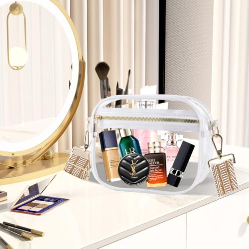 Image of Fibrdoo Clear Bag Stadium Approved, Leather Clear Crossbody Purse Bag for Concerts Sports Events Festivals