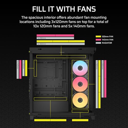 CORSAIR Frame 4500X RS-R ARGB Bundle – Includes 3X RS120R ARGB Fans, 1x RS120 ARGB Fan, 1x Nautilus RS 360 ARGB CPU Cooler – Black - image 9