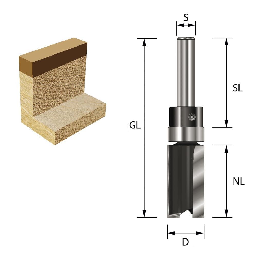 ENT 11659 Fresa per fresatura a filo carburo, codolo (S) 8 mm, diametro (D) 20 mm, NL 25 mm, SL 32 mm, GL 69 mm, con cuscinetto a sfere sul codolo