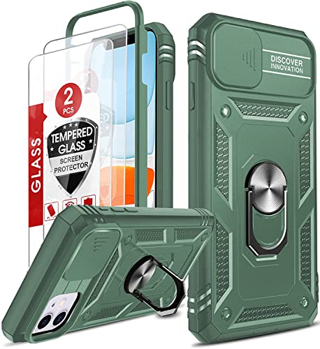 LeYi Coque pour iPhone 11 avec [2 Verre Trempé], 360° Full Protection de la Caméra en PC Dur Anti-Chut Renforcée Armor Heavy Duty Antichoc Bumper Housse Etui pour Apple iPhone 11 Vert Cover