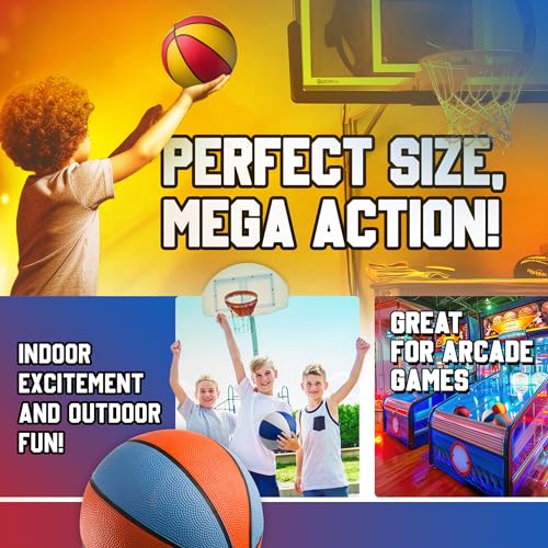 Rubber Mini Basketballs 7 Inch, Size 3 (Pack of 4) - Pool Basketball for Kids in Assorted Colors Indoor & Outdoor, Boys & Girls, for Small Hoops, Game Prizes, Arcade Games, with Pump2