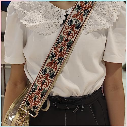 Image of Flower Purse Strap Replacement Embroidery Crossbody Shoulder Strap for Handbag Canvas Purse Extender Accessories