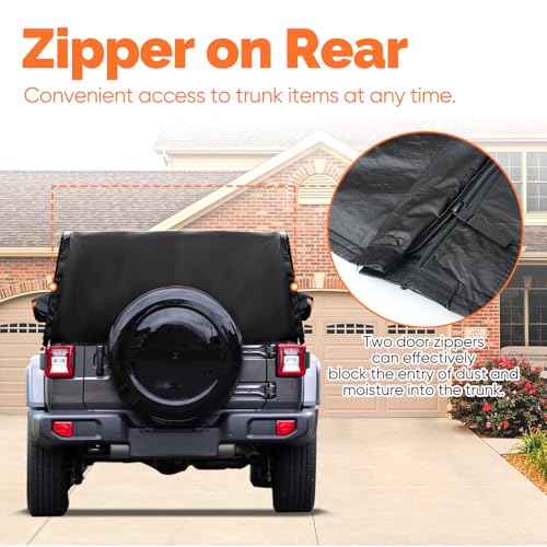 Image of NEVERLAND Cab Cover for 2007-2026 Jeep Wrangler JK JKU JL JLU 4 Door, Waterproof Half Car Cover Oxford with Reflective Strip, Sun Snowproof Cab Car Cover for Convenient Zipper for Trunk, Black
