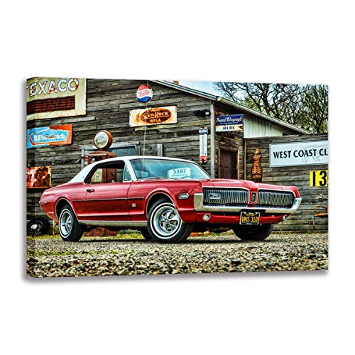 Voiture musculaire toile 70x100 cm pour habiller un mur de salon vide style 1968