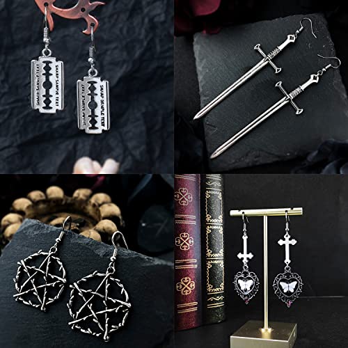 Cogu 12 Pairs Gothic Punk Vintage Earrings Set Grunge Goth Punk Rock Harajuku Emo Jewelry Silver Bat Cross Snake Pentagram Sword Razor Blade Skeleton Raven Skull Evil Eye Vampire Death Halloween Earrings For Women Girls With Delicate Gift Box #TOP3