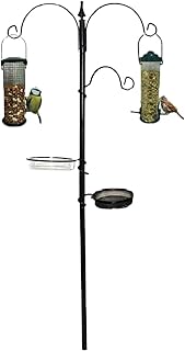 PaMeer Bird Feeding Station, Wild Bird Feeder Hanging Kit, Multi Feeder Pole Stand Kit with 3 Hangers, Feeding Station with Mesh Feeder and Water Dish - 6 feet tall