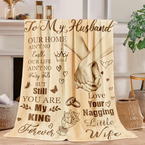 Anniversary for Husband from Wife - Romantic Healing Thoughts Blanket for Men Perfect Husband Birthday Gift Ideas(Fathers Day Valentines Christmas Wedding Gift Idea) 60x50