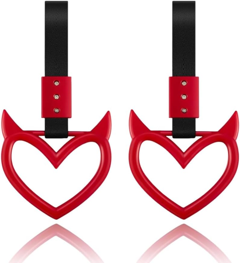 Devil Car Accessories Halloween Red Car Handle Straps Drift Charm Rear Bumper Warning Ring Decor Car Interior Exterior Accessories Red Subway Bus Devil Heart Handle for Car Accessories Decor