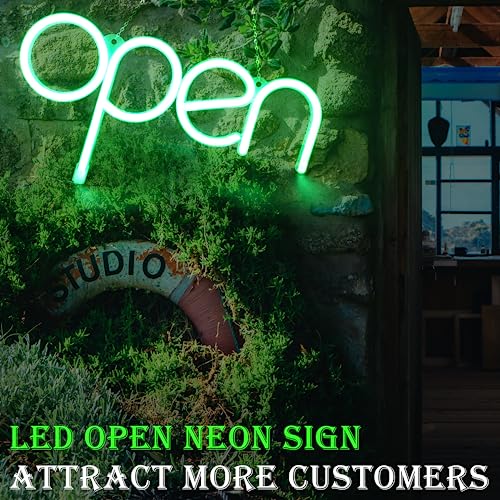 Open LED Neon Signs Light Business Hours Sign,Powered by USB Cord or AAA Batteries Shop Window Store Signs for Cafe Bars Hotel Bookstore Restaurant Bakery Wall Decor(Green)