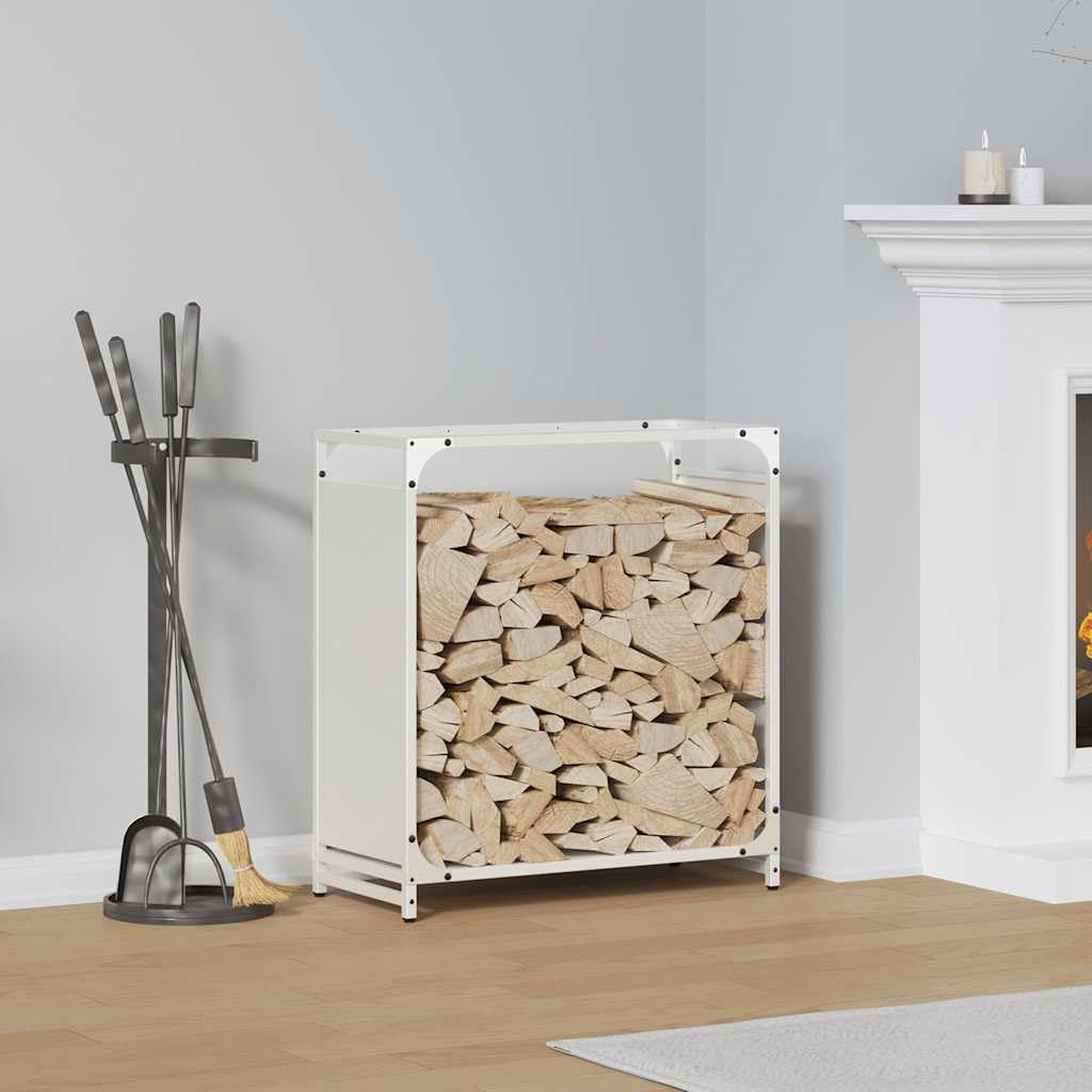 Brennholzregal Weiß aus kaltgewalztem Stahl 60 x 28 x 65 cm, 60 kg Tragkraft, Kaminholzregal für Feuerholz, Holzregal und Brennholzständer für Innenbereich, Wohnzimmer, Kamin und Ofen