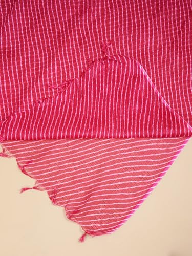 Image of Women's Cotton Blend Striped Print Dupatta with 2.20 Meters | Women's cotton printed dupatta with tassels