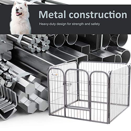 Pawhut Heavy Duty 4 Panel Pet Playpen Foldable Metal Dog Crate Kennel Both Indoor Outdoor Use Collapsible Design, 82 x 82 x 60 cm, 8.39 kg - Image 5