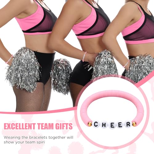 Image of Landical 24 Pcs Cheerleader Gifts Stackable Clay Bead Cheer Bracelets Friendship Bracelets Senior Night Cheer Gifts for Girls(Pink)
