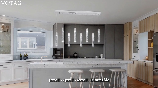 Image of 8 Light Pendant Lights Kitchen Island,Modern Chrome Crystal Pendants