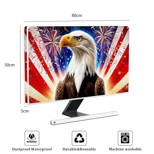 Image of American Flag Eagle Screen TV Dust Cover 32 Inch Firework Independence Day Memorial Day Fourth of July Weatherproof TV Cover for Home Screen 32 Inch TV LCD /LED /HD Decoration