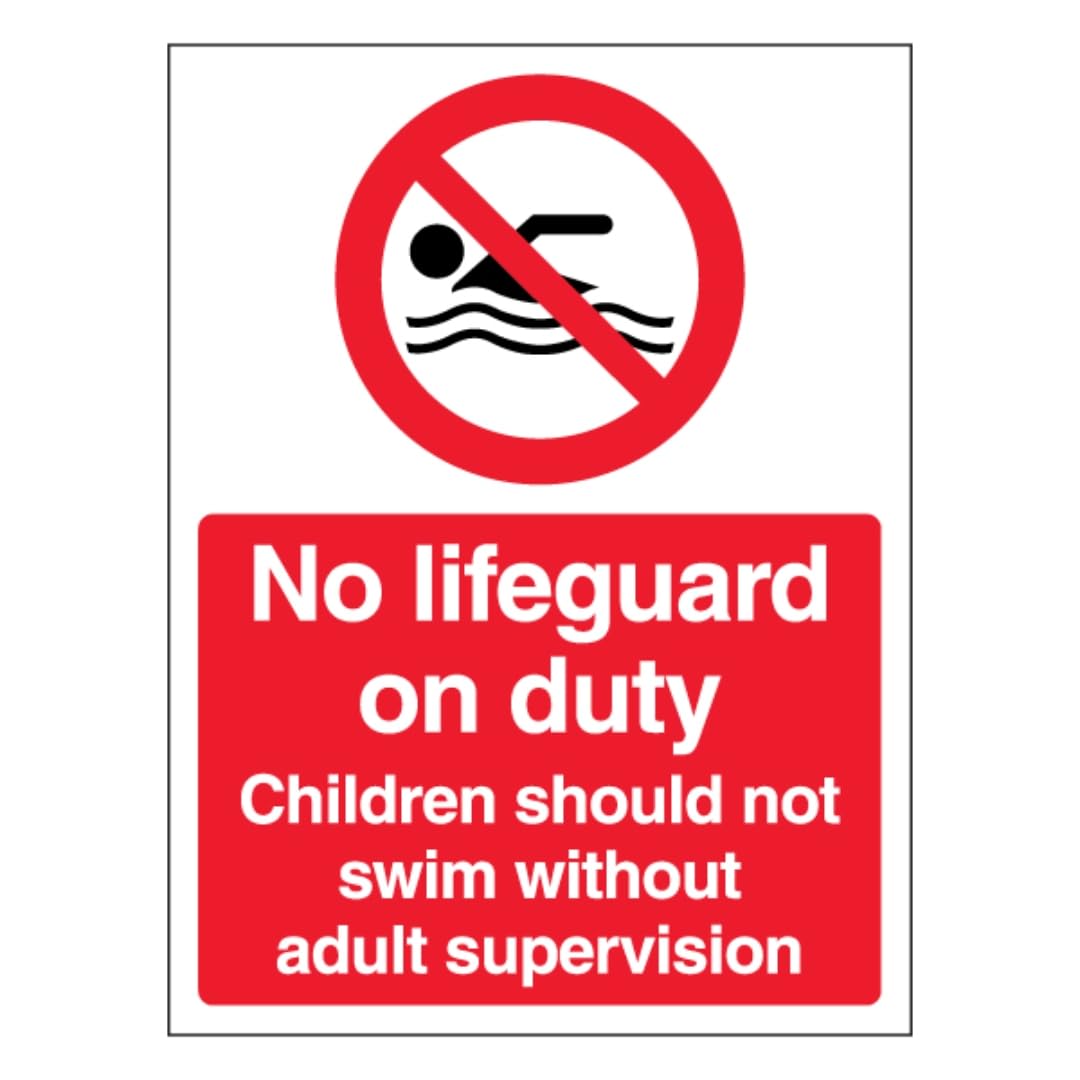 V Safety No Lifeguard On Duty Children Should Not Swim Without Adult Supervision - Portrait 200 x 300mm - 3mm Aluminium Composite Safety Sign