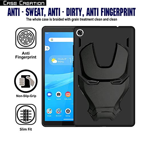 Image of COVERLY Official 3D Touch Feel Trending Real Hero Avenger Logo Mask Soft Rugged Grip Iron Man Super Power Cartoon Movie Silicone Matte Strong Back Cover for Lenovo Tab M8 -Black