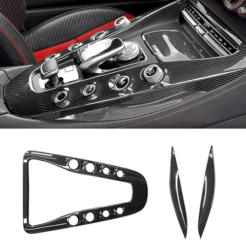 CHAKEYHAN Real Carbon Fiber 3PCS Interior Trim Kits Dashboard Center Console Panel Cover for Mercedes Benz AMG GT GTR GTS C190 R190 2016-2018 (Glossy)