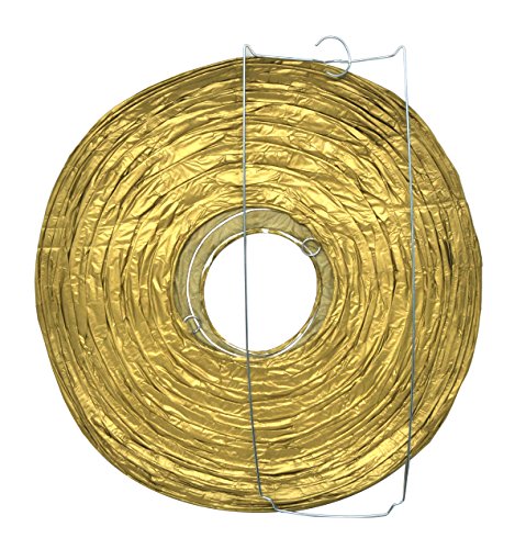 Image of Mudra Crafts 12 Inch Round Chinese Gold Paper Lanterns Hanging Decor | 10 PCs, Reusable, Indoor Outdoor Decorative Lamp Shade, for Ceiling, Wedding, Shower, Party, Festival, Home Decoration