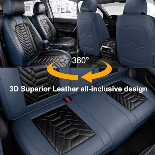 Image of Foneso Luxury Leather Automotive Seat Covers | Car Seat Covers Front & Back Seat, 5 Seats Car Seat Protectors Waterproof Universal Fit for Sedan, SUV, Pickup Truck