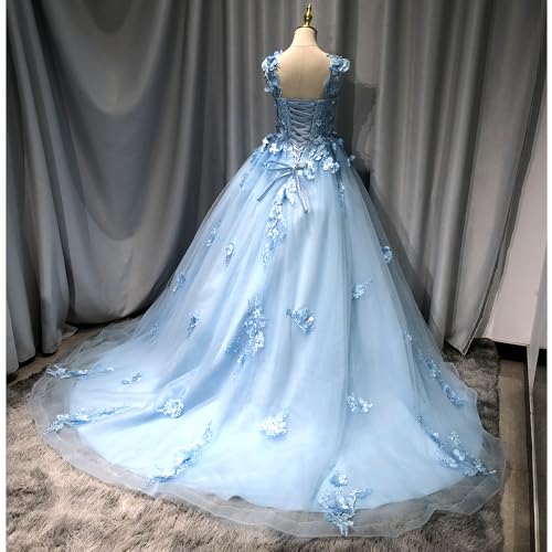 Ball Gown Tulle Off-The-Shoulder Sleeveless Applique Sweep/Brush Train Quinceanera Dresses3
