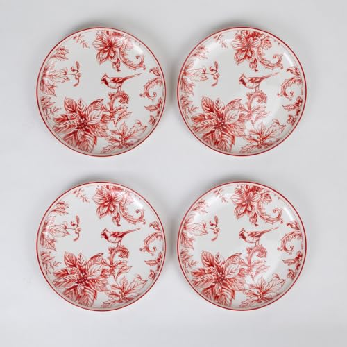 Image of GOLDEN QUEEN'S Handcrafted 12 Pieces Dinner Set | 4 Dinner Plates, 4 Small Bowls & 4 Side Plates | Perfect for Hosting Guests and Daily Meals - Crimson Garden Dinnerware