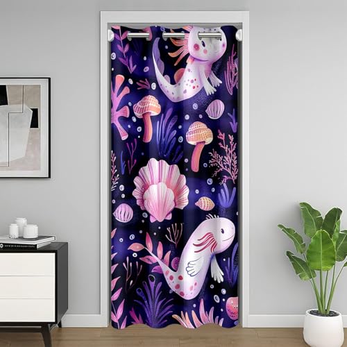 Homemissing Axolotl - Cortina de privacidad para puerta de 150 x 203 cm, 1 panel, bonita cortina opaca de oscurecimiento del 30% al 50%, diseño de salamandra de dibujos animados