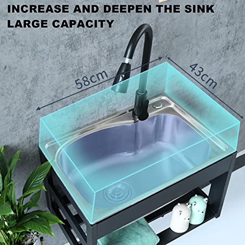 Rectangular Wall Mount Sink,Commercial Catering Sink Free Standing,W/Cold And Hot Water Pipe Faucet,W/ Storage Shelves,For Garage, Restaurant, Kitchen, Laundry Room, Bar, Cafe. ( Color : Pull Faucet , #TOP4