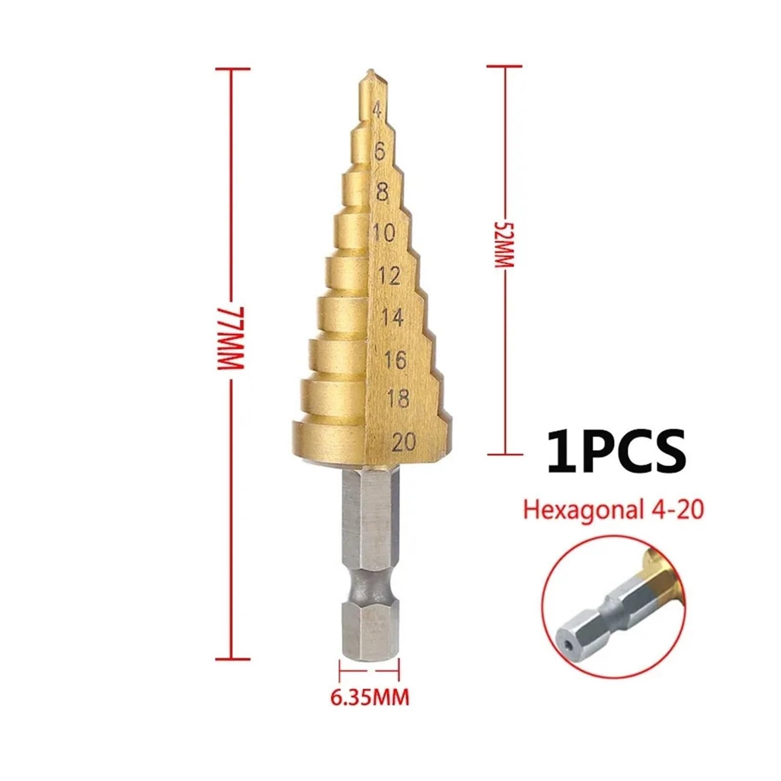 Broca escalonada cónica HSS recubierta de titanio | Herramienta de perforación multiusos for madera y metal de 4-20/4-32 mm(3pcs with bag)
