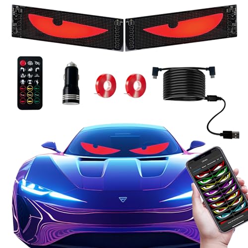 2Pcs Sync Devil Led Eyes for Car Windshield 15X 4 Ojos Led para Carro Lights for Truck Programmable Full Color Animated Matrix Panel Electra Eyes Smart App & Remote Control