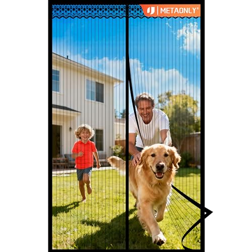 Image of METAONLY Magnetic Screen Door Mesh, Works for Patio, Sliding Door, Keeps Bug Mosquito Out, Fresh Air Flow, Fits 36 inch x 80 inch Door - Curtain Size 38 inch x 82 inch, Black with Lace