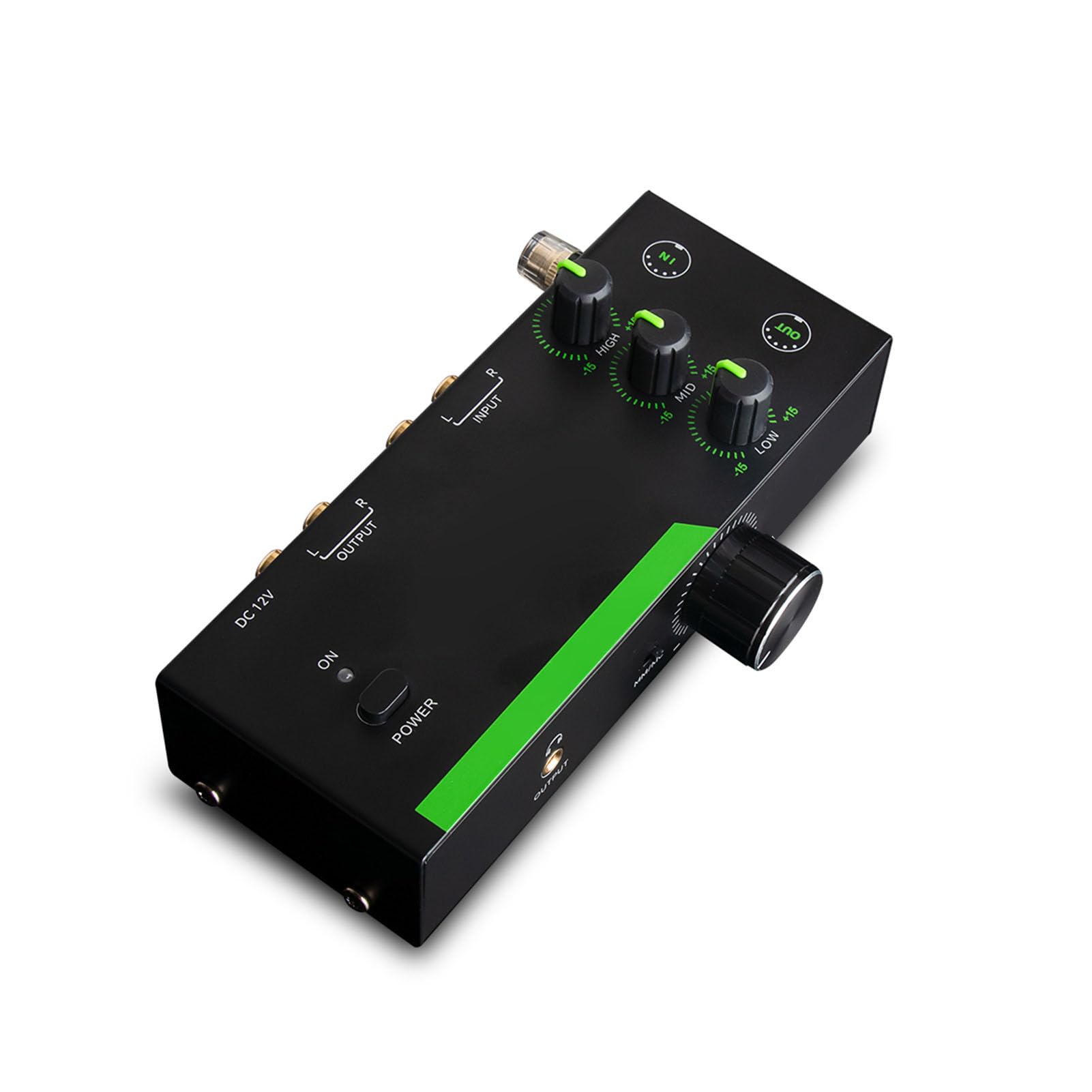 Alomejor Preamplificatore Fono, Preamplificatore Giradischi Mm MC con Regolazione Alta Media Bassa Frequenza da -15 a +15 DB, Uscita Jack Cuffia 3,5 Mm, Connessione di Terra per (Spina europea)