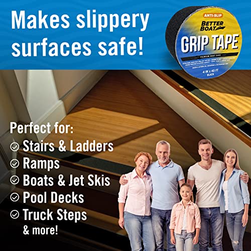 Image of Anti Slip Tape for Outdoor Stair Treads, Non-Skid Grip for Stairs | Steps, 4 inch x 40ft Roll, Black Waterproof Traction, Weather-Resistant Friction Floor Tread for Dogs and Steps