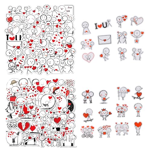 Ziyonix 100 Pièces Autocollant Scrapbooking Amour, Autocollants Saint-Valentin Esthétiques, Autocollante Coeur Rouge, Gommette Imperméable en Vinyle pour Journaling Artisanat Bricolage