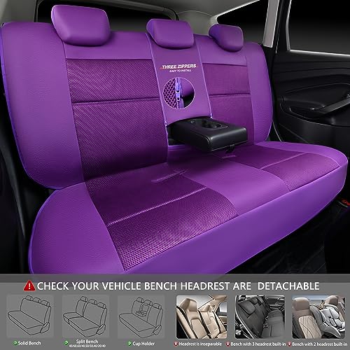 Image of CAR PASS Leather Seat Covers Breathable Air Mesh Car Seat Cover Full Set Super 5mm Sponge Inside, Airbag Compatible, Universal Automotive Interior Cover Fit for Car SUV Truck Van (Solid Purple)